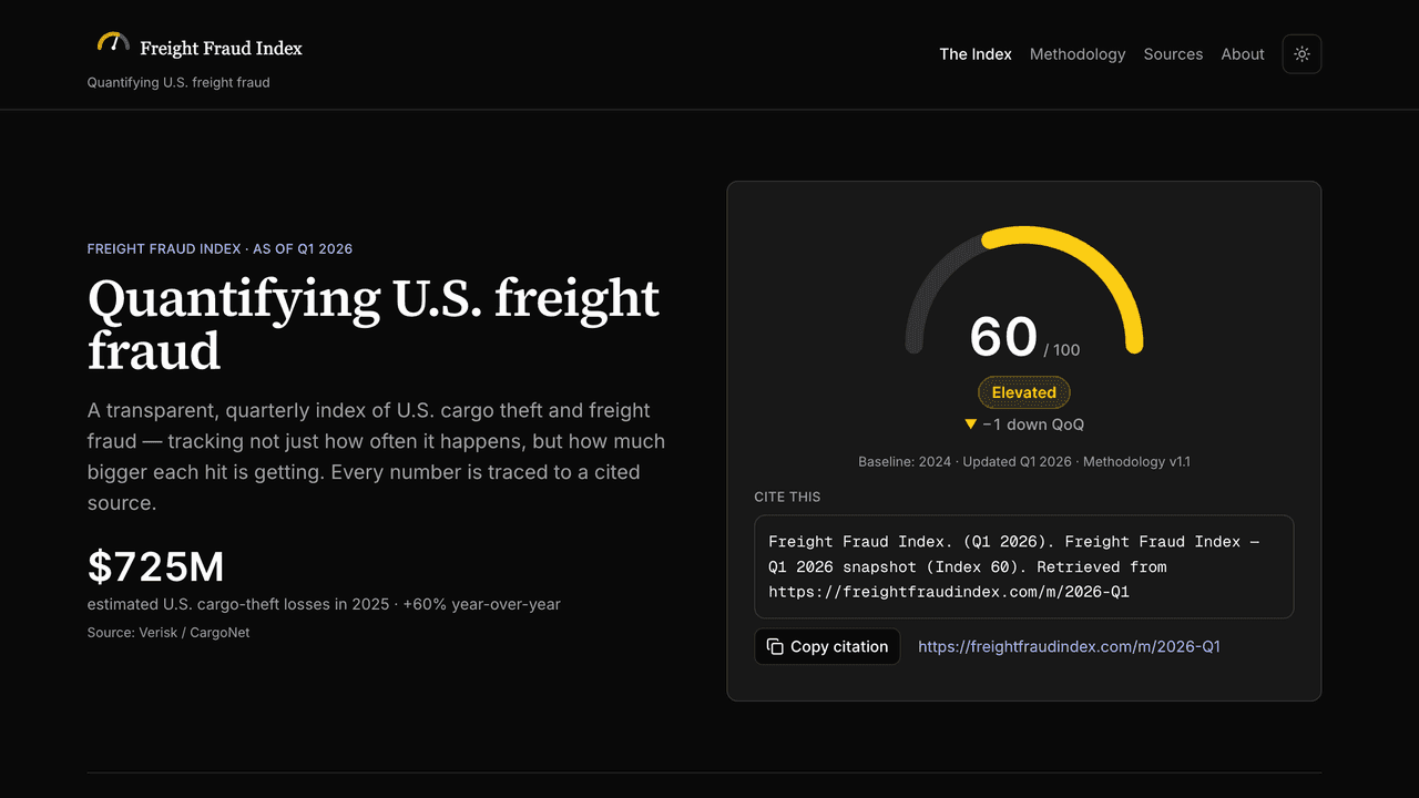 Freight Fraud Index — public index quantifying U.S. cargo theft and freight fraud